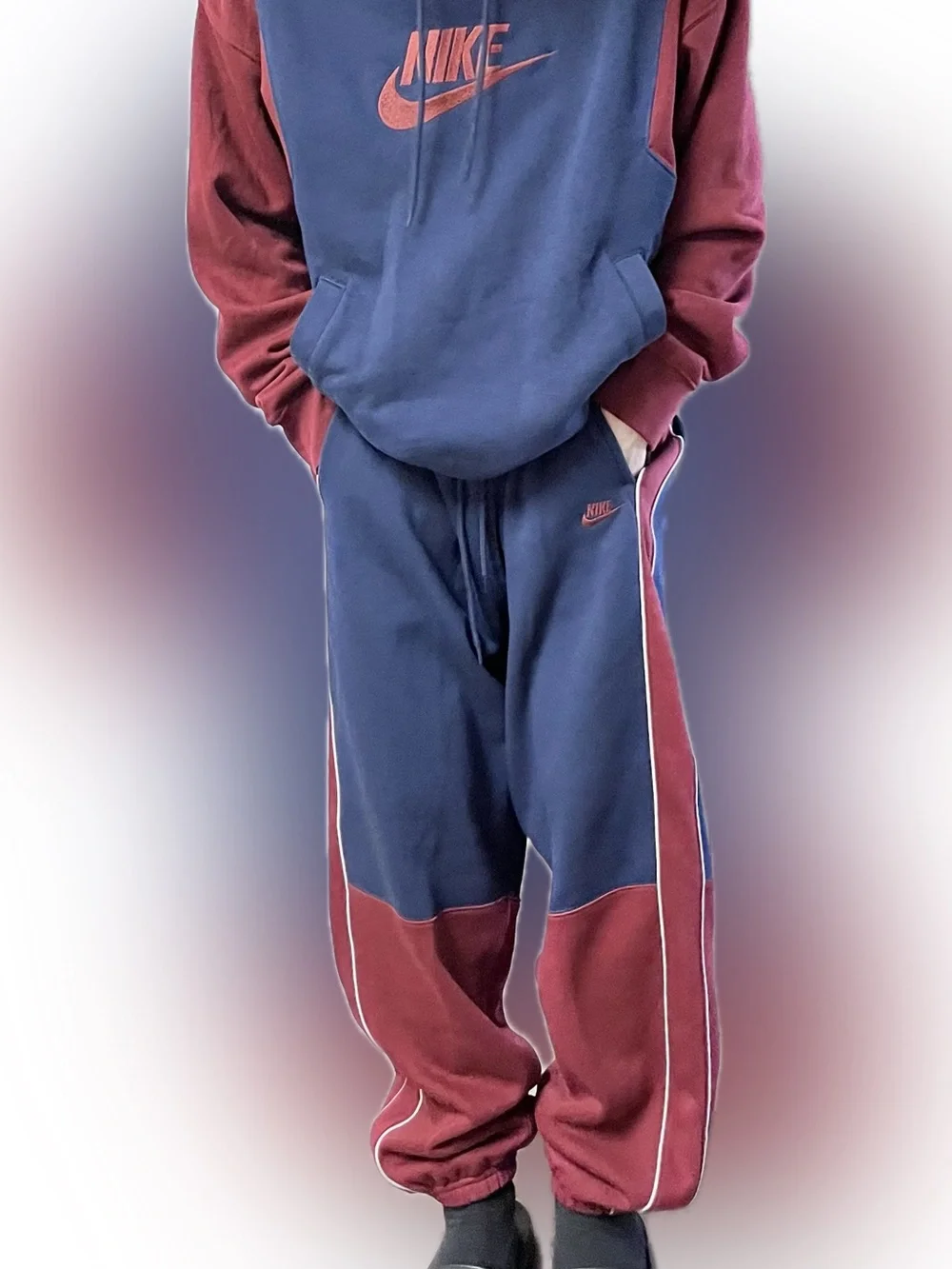 Nike Navy Maroon Two-Tone Hoodie and Joggers sweatsuit sweatpants hoodie set NWT